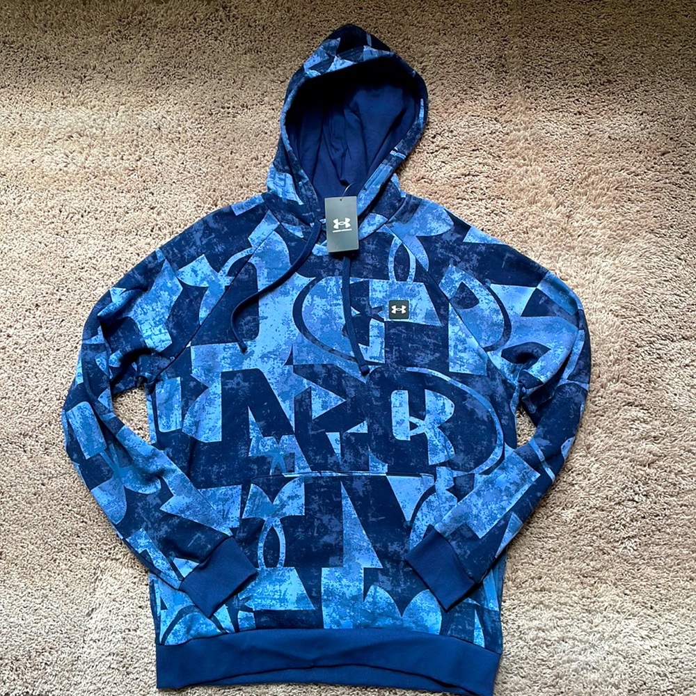 NWT blue Under Armour logo hoodie size large